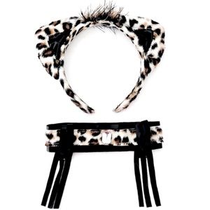 Cat Ears Headband with Choker Costume Halloween Leopard